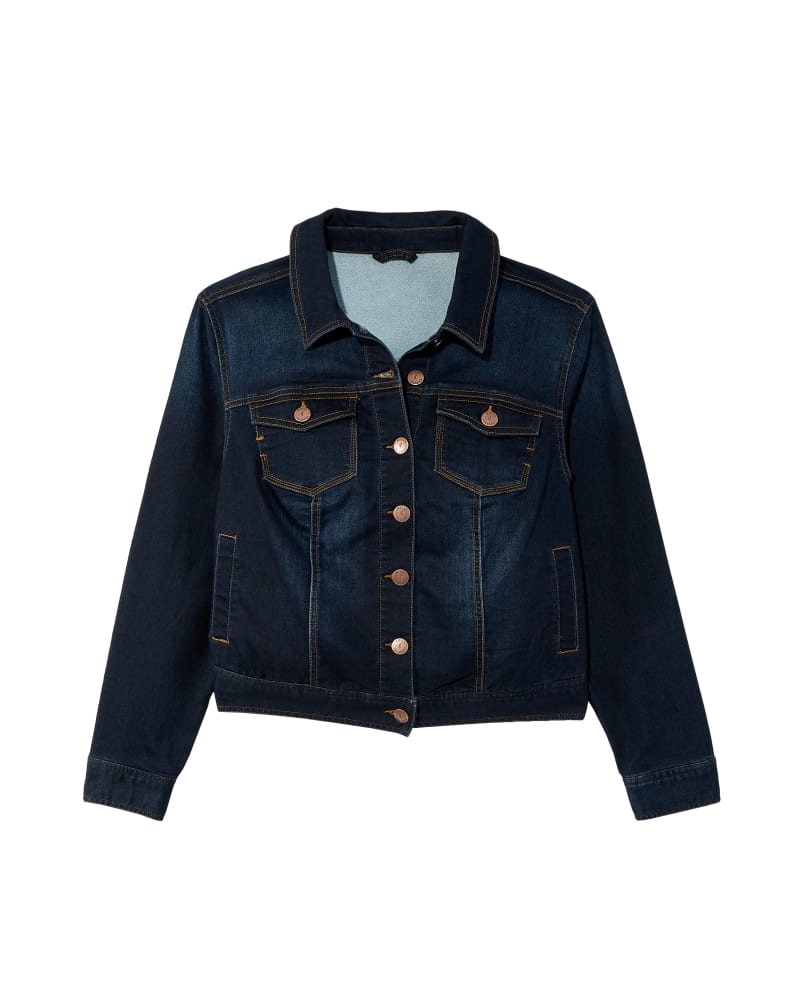 Front of plus size Linnea Denim Jacket by Molly&Isadora | Dia&Co | dia_product_style_image_id:119894